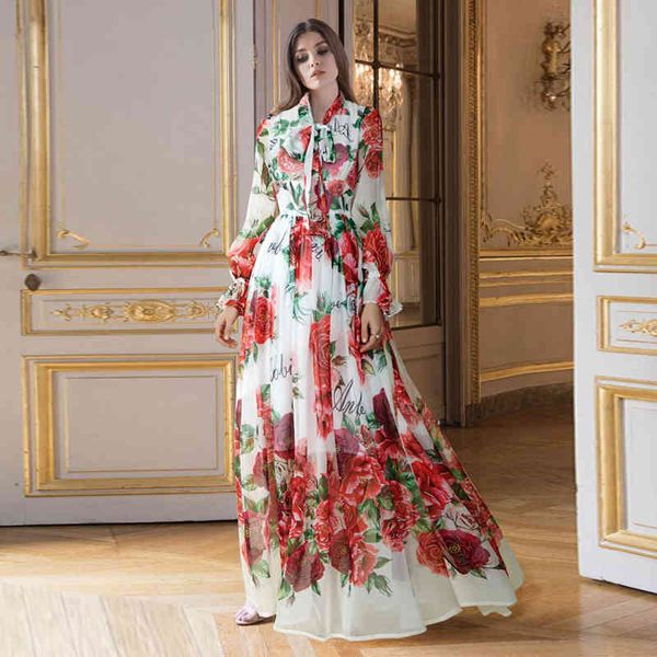 dress xf s~5xl summer fashion runway women colar moved long-sleeved floor long-ch printed section, Black;gray
